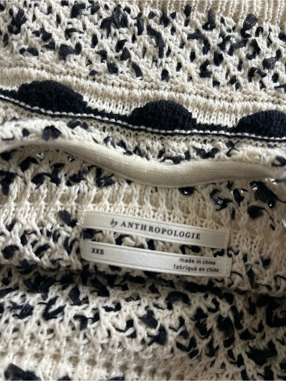 Anthropologie Cream and Black Open Crochet Knit Top - Picture 3 of 4